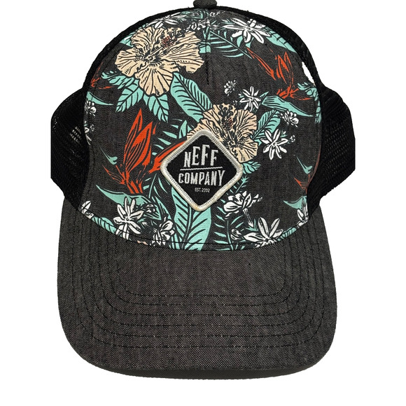 NEFF Company - Gray Floral Hawaiian SnapBack Trucker Dad Hat Cap - - Picture 1 of 5